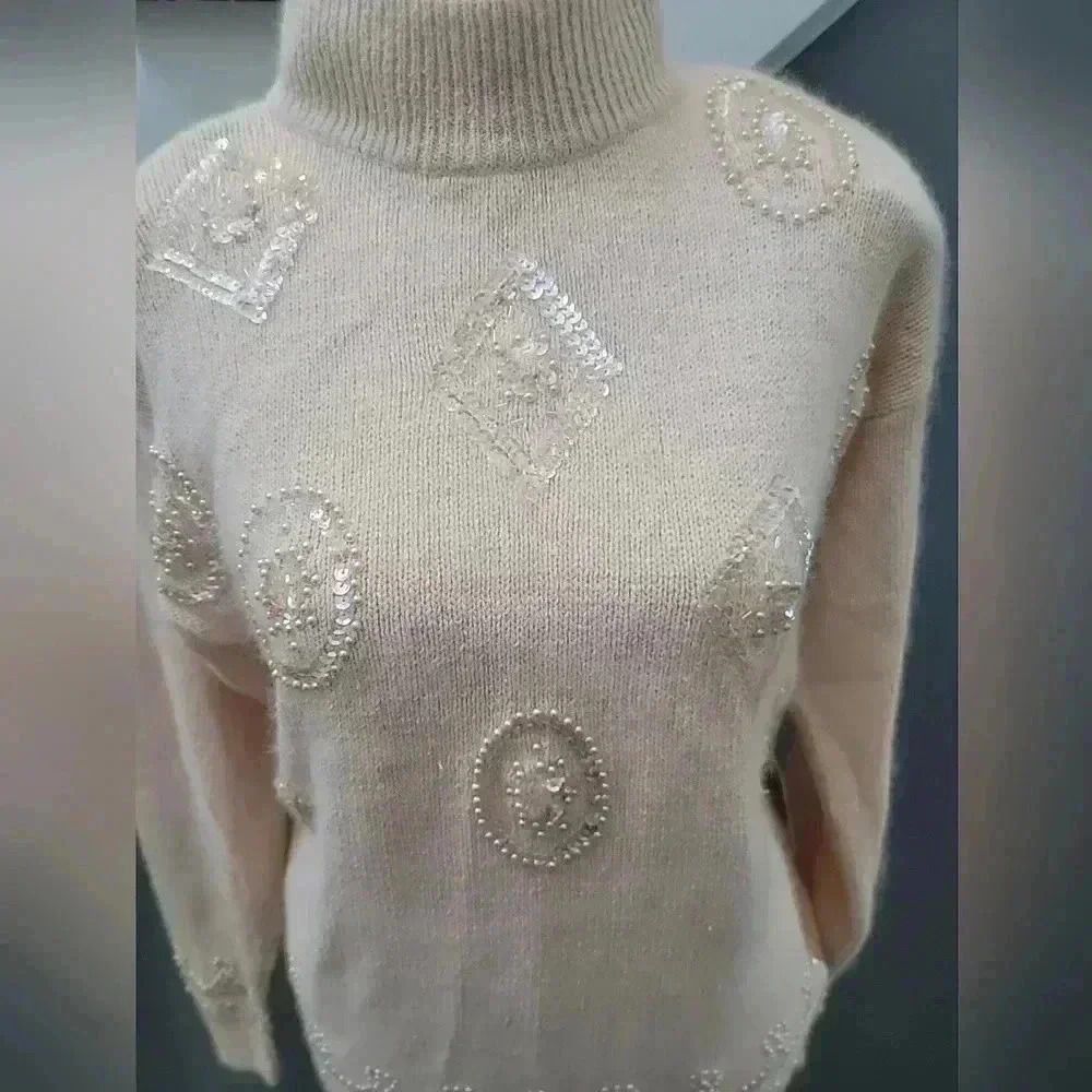 Vintage Cezanne Sweater Pullover Angora Lambswool Blend Pearl Embelished Size S - Picture 2 of 6